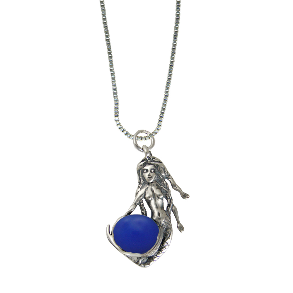 Sterling Silver Mermaid of the Seven Seas Pendant With Blue Onyx
